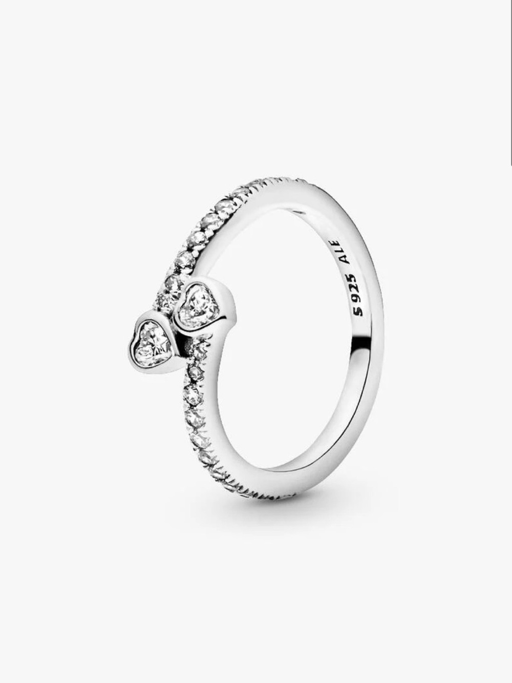 Pandora Silver Pave Double Heart Ring with Clear Stones